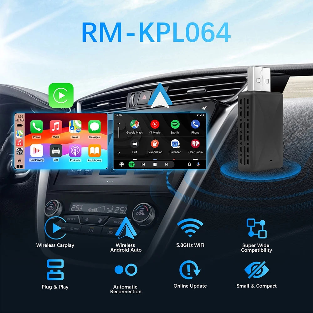 Ασύρματος Αντάπτορας CarPlay & Android Auto 2 σε 1 (Έκδοση 2025)