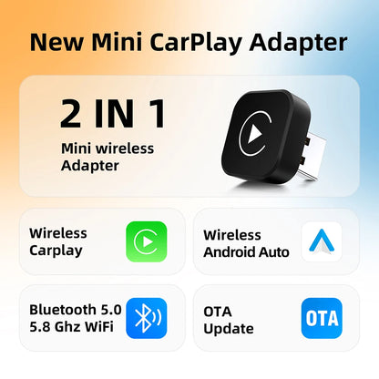 Ασύρματος Αντάπτορας CarPlay & Android Auto 2 σε 1 (Έκδοση 2025)